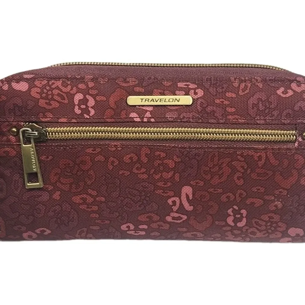 Travelon Wallet Wristlet Burgundy Floral Nylon 7.5